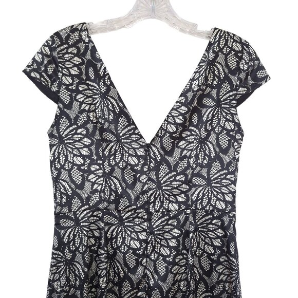 Maggy London size 8 black white floral Dress V-Front V-Back Empire waist - Picture 6 of 13